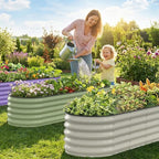Kesfitt Raised Garden Bed, Metal Galvanized Steel Oval Garden Bed 8x2x1.5 ft with 18-Inch Deep Open-Bottom Design for Outdoor Vegetable Gardening, Midnight Blue