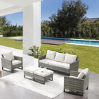 Belord Wicker Patio Furniture 5 Piece Outdoor Sofa Set, Oversize Outdoor Dining Chairs with Rattan Ottomans, Conversation Sets Patio Furniture Come with Removable Washable