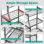 Storage Rack Black Alloy Steel Yard Tool Stand with Locking Wheels