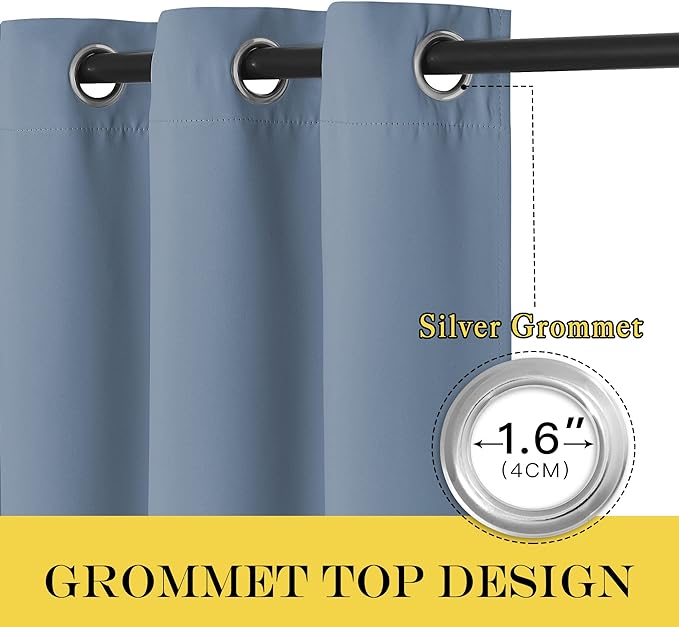 NICETOWN Blackout Stone Blue Curtain 102 inches Length, Grommet Thermal Curtains Cold/Light/Sound Blocking Solid Window Drape for Bedroom/Living Room (W66 x L102, 1 Panel)
