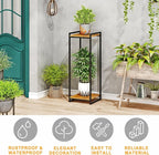 2-Tier Plant Stand Indoor, 34" Tall Modern Plant Shelf Corner Flower Pot Holder Organizer for Living Room Balcony Garden, Rustic Brown