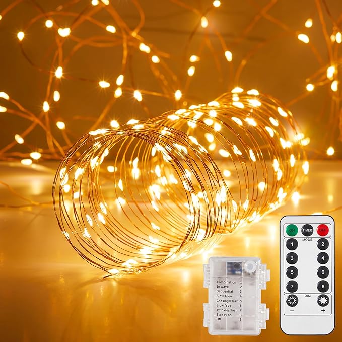 Indoor String Lights, 65.6 Ft Battery Powered LED Warm White