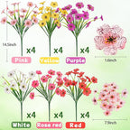 MACTING 24 Bundles Artificial Flowers for Outdoors UV Resistant Fake Flowers Faux Plastic Plants No Fade for Planters Window Patio Porch Home Garden Indoor Outside Spring Decorations(Mix Color-1)