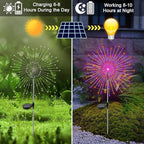 Solar Garden Lights Outdoor, 2 Pack 120 LED Twinkling Firework Lights Decorative with 2 Modes, Outdoor Waterproof Solar Starburst Light for Outside Yard Pathway Garden Decor, Purple + Orange
