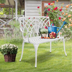 VINGLI 38" Outdoor Bench Cast Aluminium Garden Bench, Orchid Porch Benches Patio Benches Deck Furniture for 1-2 Person Seat(White)