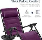 Best Choice Products Oversized Padded Zero Gravity Chair, Folding Outdoor Patio Recliner, XL Anti Gravity Lounger for Backyard w/Headrest, Cup Holder, Side Tray, Polyester Mesh - Amethyst Purple