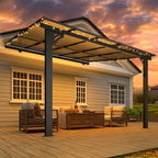 AECOJOY 10' x 10' Adjustable Height Outdoor Gazebo Pergola for Patio, Large Wall-Mounted 6.5-9.8 Ft Hard Top Lean to Metal Heavy Duty Metal Awnings Shelter Pergolas and Gazebos Clearance with Roof
