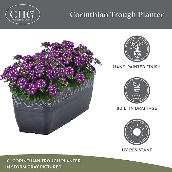 Classic Home and Garden Corinthian Trough Planter, 10", Bronze