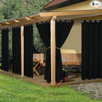 HolidayIdeas Waterproof Outdoor Curtains for Patio, 6 Panels - 54x108 Inches - Weatherproof Privacy Outsides Curtains for Backyard Porch Gazebo, Sunlight & UV Blocking (Black, Grommet Top)