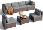 7 Pieces Outdoor Patio Furniture Set, PE Rattan Outdoor Wicker Sectional Furniture Sofa Set, with Cushions and Glass Coffee Table, for Balcony, Porch, Garden, Grey