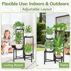 iDavosic.ly Plant Stand Indoor Outdoor, 4 Tier Corner Metal Flower Display Holder Shelf, Easy Assembly Folding Tall Orchid Rack for Patio Balcony Porch Garden Living Room House, Black