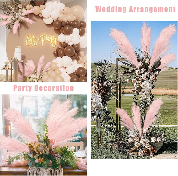 Artificial Pampas Grass Stems, 8 Pack, 35 Inch Pink Silk Plumes