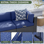 Aoxun 10 Piece Patio Furniture Set Wicker Rattan Patio Sectional Sofa Set Outdoor Seating Furniture with Thickened Cushion, Navy Blue