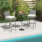 HAPPYGRILL Patio Wicker Barstools Set of 2, Outdoor Bar Height Chair w/Soft Seat Cushion & Cozy Footrest, Heavy-Duty Metal Frame, 400 lbs Max Load, Rattan Armless Bar Chairs