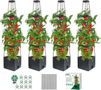 MQUPIN Tomato Planter Box with Trellis for Garden, 57 Inch Self-Watering Raised Garden Bed, Patio Tomato Cage for Climbing Vegetables & Flowers, Upgraded Tomato Pot for Indoor Outdoor Use (4 Pack)