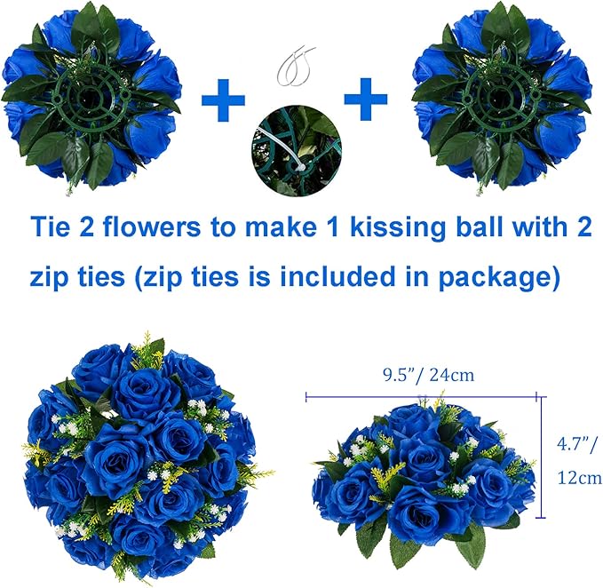 Artificial Flowers: Royal Blue Faux Silk Rose Balls with Zip Ties