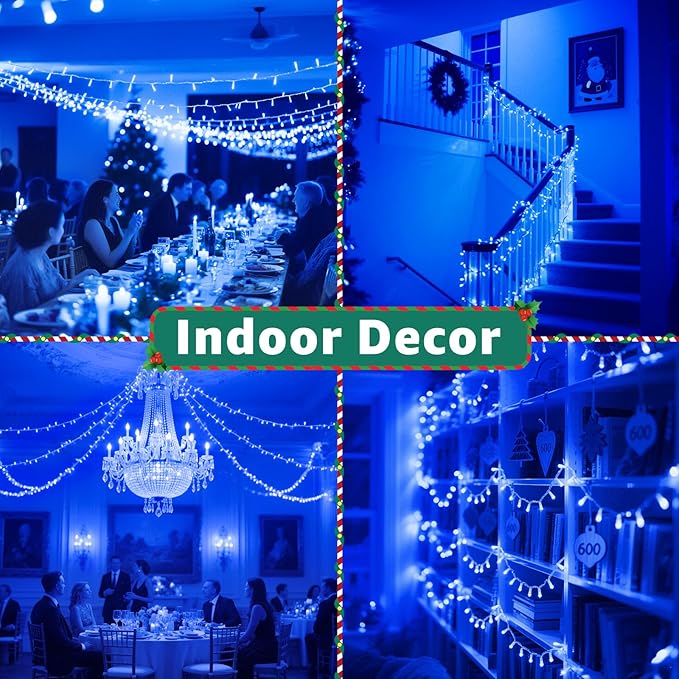 String Lights 196 ft Blue LED Outdoor Remote Timer
