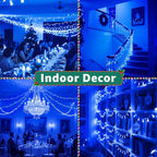 String Lights 196 ft Blue LED Outdoor Remote Timer