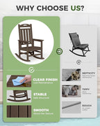 Oversized Outdoor Rocking Chair, HDPE All Weather Resistant Rocking Chairs for Patio, High Back Porch Rocker Chair, 380lbs Weight Capacity, Brown