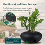 The HC Companies 21 Inch Garden Hose Pot - Durable Lightweight Plastic Decorative Hose Pot for Yard, 100-Foot Capacity Hose Storage, Black
