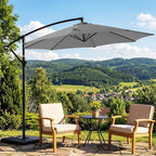 OLIXIS Offset Patio Umbrella, 9.7FT Cantilever Table Umbrellas for Outdoor Sun Shade UV Protection with Easy Tilt Adjustment, 8 Ribs for Backyard, Lawn, Garden, Pool - Grey