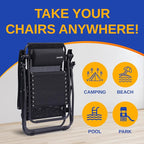 SereneLife Outdoor Zero Gravity Lounge Chair Set with Table – 2 Adjustable Recliners with Cup Holders, Headrest, Steel Frame & Foldable Design for Patio, Pool, Garden, or Camping