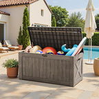 Greesum Outdoor Storage Box 120 Gallon Storage Bin with Lid for Patio Furniture, Garden Tools, Pool Supplies, Lockable, Waterproof and UV Resistant, Coffee
