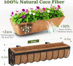 Railing Planter Boxes, 24 Inch Window Boxes Planters, Balcony Planters with Adjustable Brackets & Coco Liner & Support Rod for Outdoor Fence, Deck, Porch, and Patio Gardening, 2 Pack