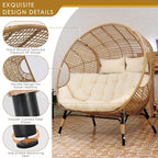 NICESOUL® Double Egg Chair Indoor Outdoor Stationary Oversized Thicken Padded Cushions,2 Person Egg Loveseat Chair,680 lbs Extra Large Lounge Chair for Patio Balcony Porch Backyard Beige with Cover