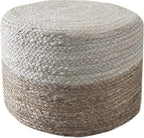 Scandilivin Homes Pouf Ottoman - 100% Jute Braided Footrest Pouf Hand Knitted Traditional Cord Boho Pouffe for Living Room, Bedroom, Nursery, Patio, Lounge Colorblock - Natural Ivory (20”x20”x10”)