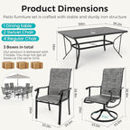 Pamapic 7-Piece Outdoor Dining Set, Patio Dining Set for 6, All-Weather Outdoor Patio Set with 2 Textilene Swivel Chairs & 4 Regular Chairs for Garden, Poolside, Deck，Gray