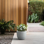 Kante 14 Inch Dia Round Concrete Planter, Indoor Outdoor Large Plant Pot with Drainage Hole and Rubber Plug for Home Patio Garden, Gray Concrete