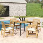 Tangkula 42.5" Acacia Wood Outdoor Dining Table for 4, Patio Table with 1.9" Umbrella Hole, Metal Legs & Adjustable Foot Pads, 4-Person Outside Table for Garden, Poolside & Backyard