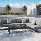 Sundale Outdoor 7 Pieces Metal Patio Furniture Set, Outdoor Sectional Sofa with 6 Inch Olefin Cushion, Modern Outdoor Conversation Sets with Coffee Table for Backyard, Poolside, Sunroom