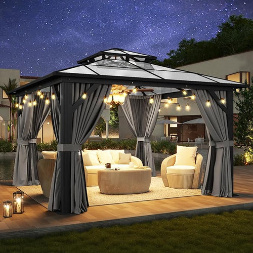 12'x12' Hardtop Gazebo, Aluminum Frame Permanent – Gray