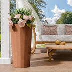 23.6" Tall Outdoor Planters Set of 2, Large Planters for Outdoor Plants for Porch Decor with Drainage Hole, Wide Stripe Design Porch Flower Pots for Indoor Pot Patio/Garden, Terracotta