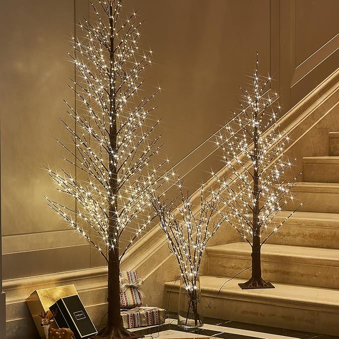 Indoor String Lights, Brown Twig Branches with 200 Warm White LEDs