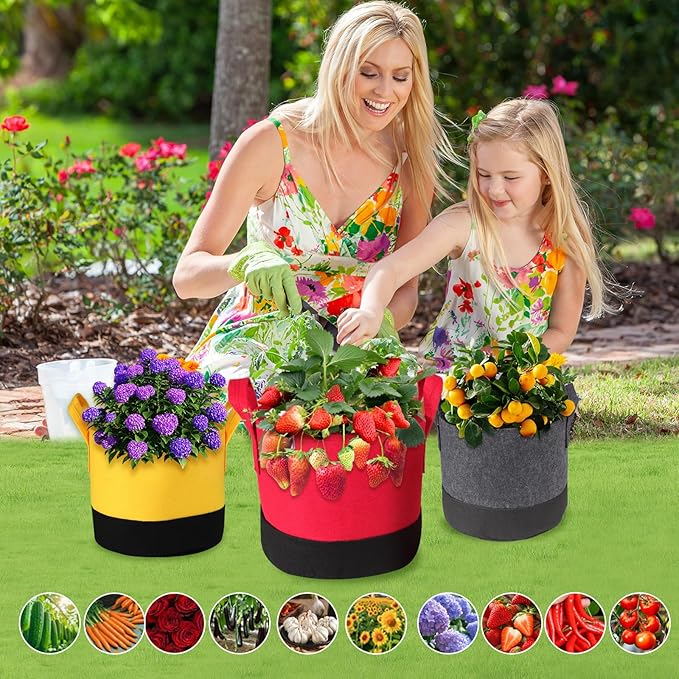 Grow Bags 7 Gallon,6 Pack Fabric Plant Pots with Handles Planter Bag for Outdoor Garden Planting Vegetables Flowers Fruit