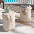 Side Tables, Set of 2 Tree Stump Outdoor End Tables in Cream