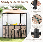 Tangkula 3-Piece Patio Bar Set, Grill Gazebo & 2 Bar Stools with Tempered Glass Bar Table, Metal Storage Shelves, Glass Holders, Double-Tier Soft Top Canopy BBQ Gazebo Shelter for Patio Garden (Brown)