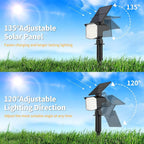 Solar Spot Lights Outdoor Waterproof Adjustable Solar Powered Landscape Lights for Yard 3 Long Time Lighting Modes Spotlights for Pathway Garden Outside Wall Pool Porch- 2 Pack, Warm White