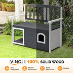VINGLI Outdoor Storage Bench with Built-in Dog House, 2-in-1 Outdoor Waterproof Patio Bench with Pet Kennel for Patio Backyard Porch (Gray)