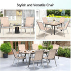 Patio Chairs Set of 2, Easily Set Up Stackable Outdoor Dining Chairs with High Back and Wide Seat, All Weather Breathable Outdoor Chairs Set of 2 with Metal Frame for Backyard Deck Pool, Beige
