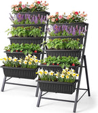 Homdox 2 Pack Vertical Garden Bed, 5 Tiers Vertical Raised Garden Planter, 23 * 26 * 45Inch Outdoor Garden Raised Bed with 4 Hooks, Vegetable Flower Planter Raised Stand for Garden Patio Yard, Black