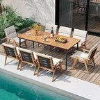 Tangkula 79" Acacia Wood Outdoor Dining Table for 8, Large Rectangular Patio Table with 1.9" Umbrella Hole, Metal Frame & Foot Pads, 8-Person Outside Table for Garden, Poolside & Backyard