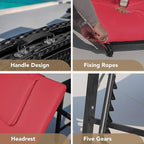 Devoko Patio Chaise Lounge Sets Outdoor Rattan Adjustable Back 3 Pieces Cushioned Patio Folding Chaise Lounge with Folding Table (Red)