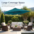 Best Choice Products 10ft Solar LED Offset Cantilever Hanging Market Patio Umbrella, Smooth 360° Rotation, 8 Sturdy Ribs, Easy Adjustment - Cerulean