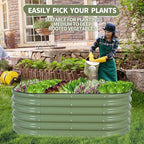 Galvanized Raised Garden Bed - 4x2x1.4FT Metal Planter Boxes Outdoor | Oval Steel Raised Bed Kit for Gardening with Protective Tape, Gloves for Vegetables, Flower, Herb (Green)