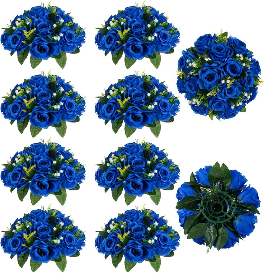 Artificial Flowers: Royal Blue Faux Silk Rose Balls with Zip Ties