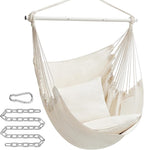 SONGMICS Hammock Chair, Load Capacity 500 lb, Hanging Chair with 2 Cushions, Large Hammock Swing with Chain and Pocket, for Indoor, Outdoor, Living Room, Bedroom, Cream White UGDC197M01